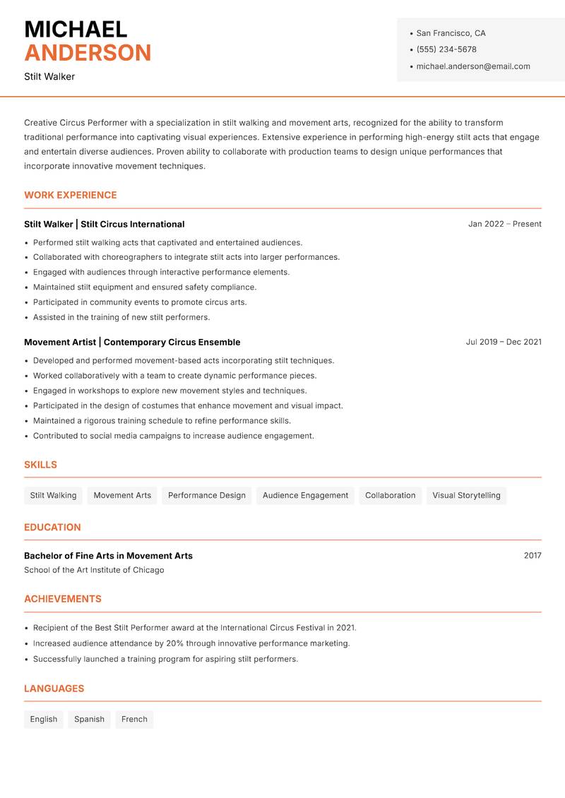 Circus Performer Resume Template