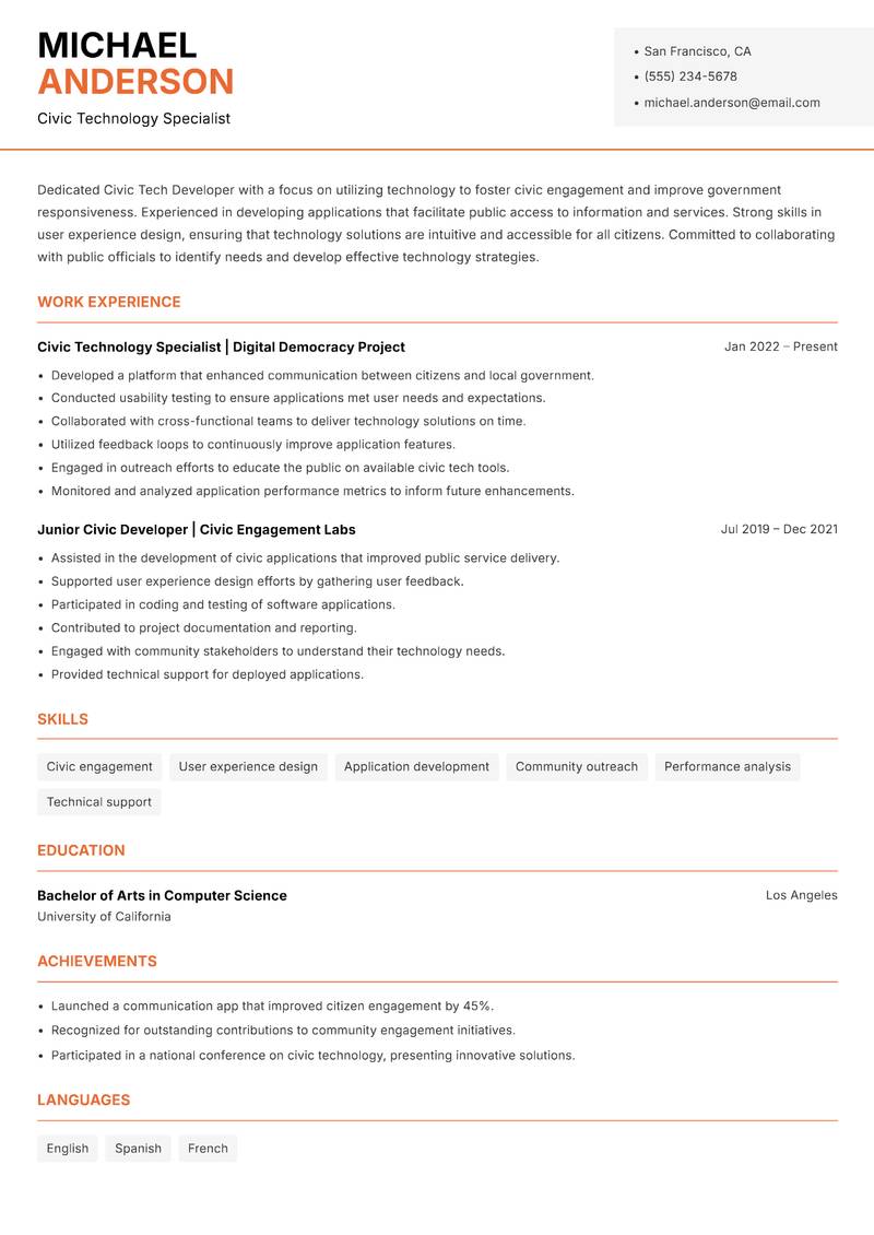 Civic Tech Developer Resume Template