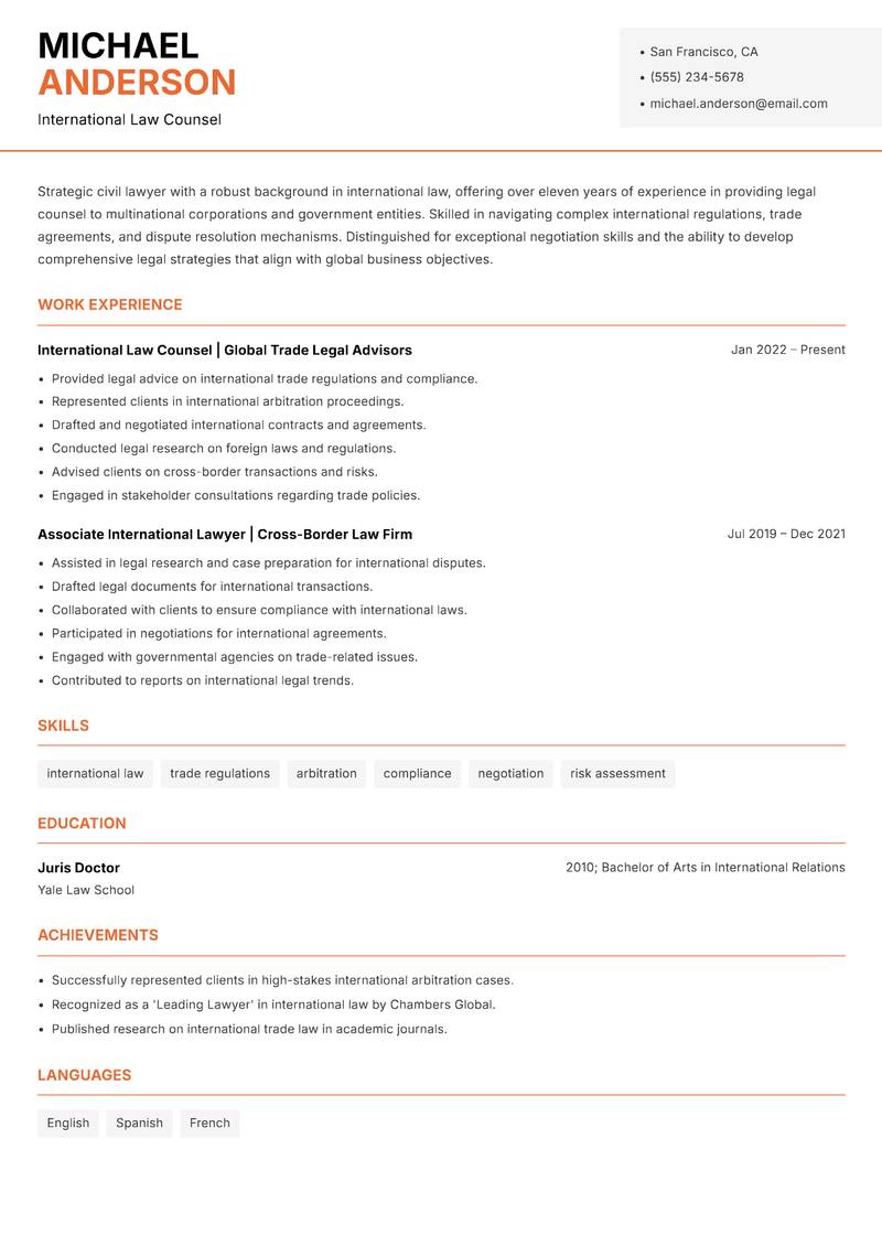 Civil Lawyer Resume Template