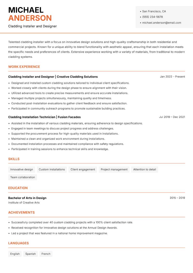 Cladding Installer Resume Template