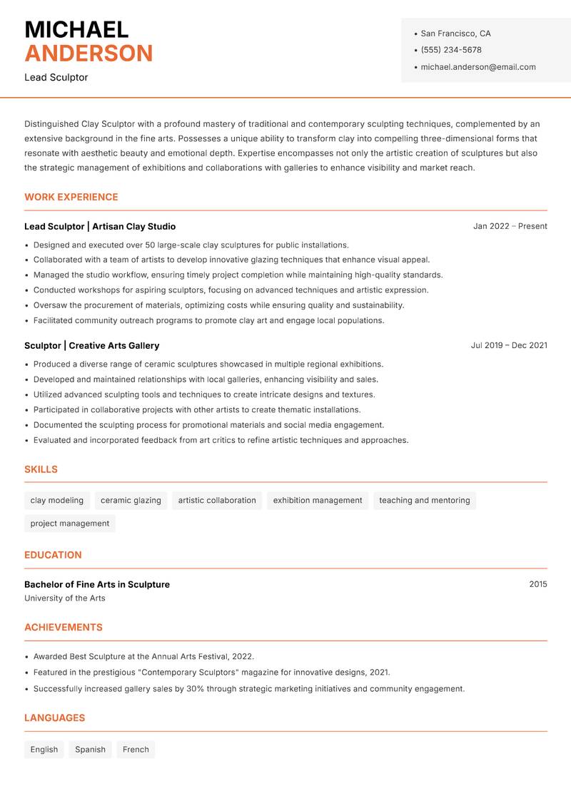 Clay Sculptor Resume Template