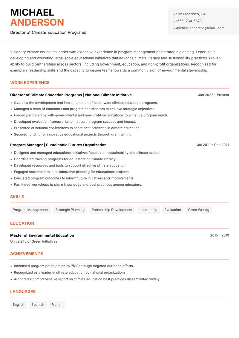 Climate Change Instructor Resume Template