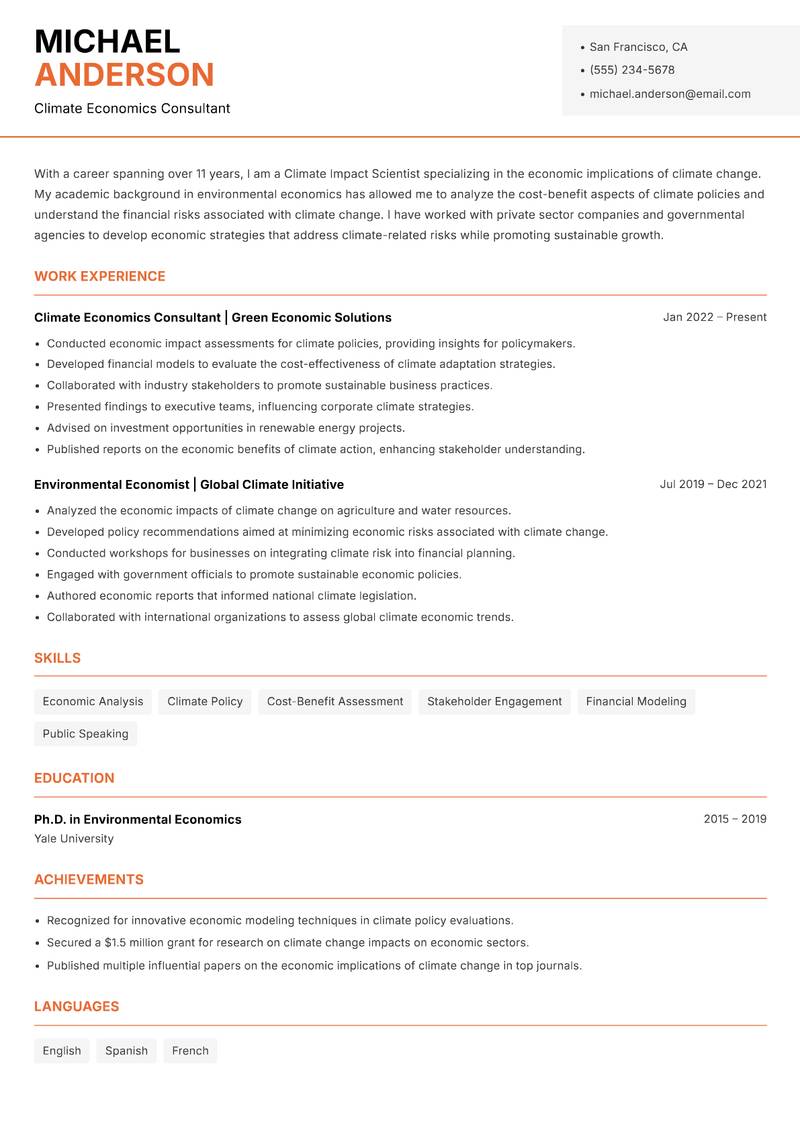 Climate Impact Scientist Resume Template