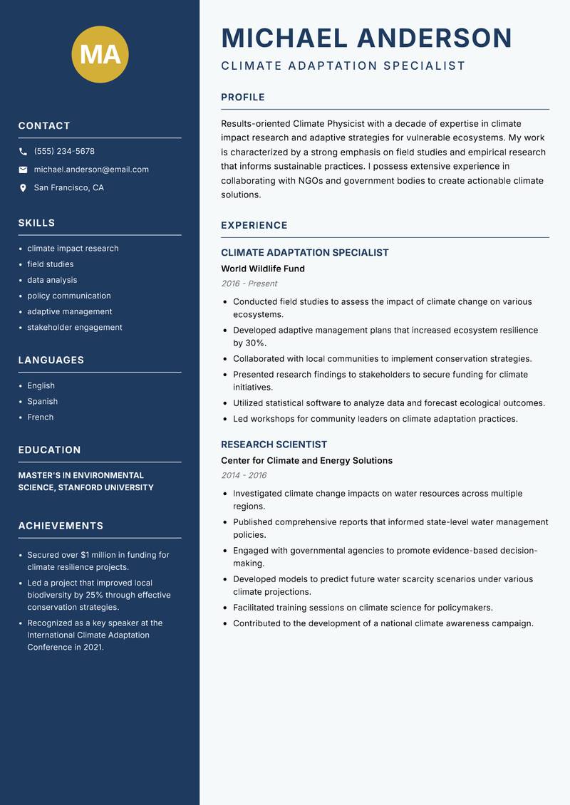 Climate Physicist Resume Preview Example