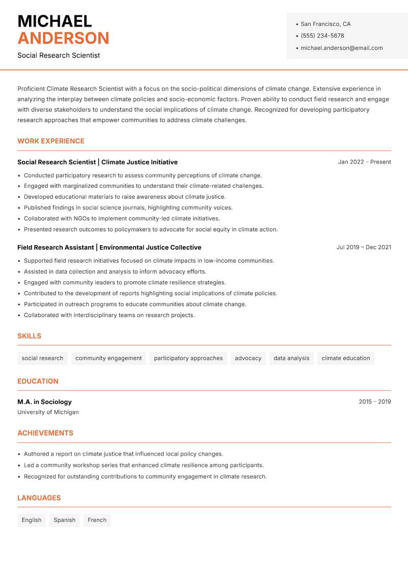 Climate Research Scientist Resume Template