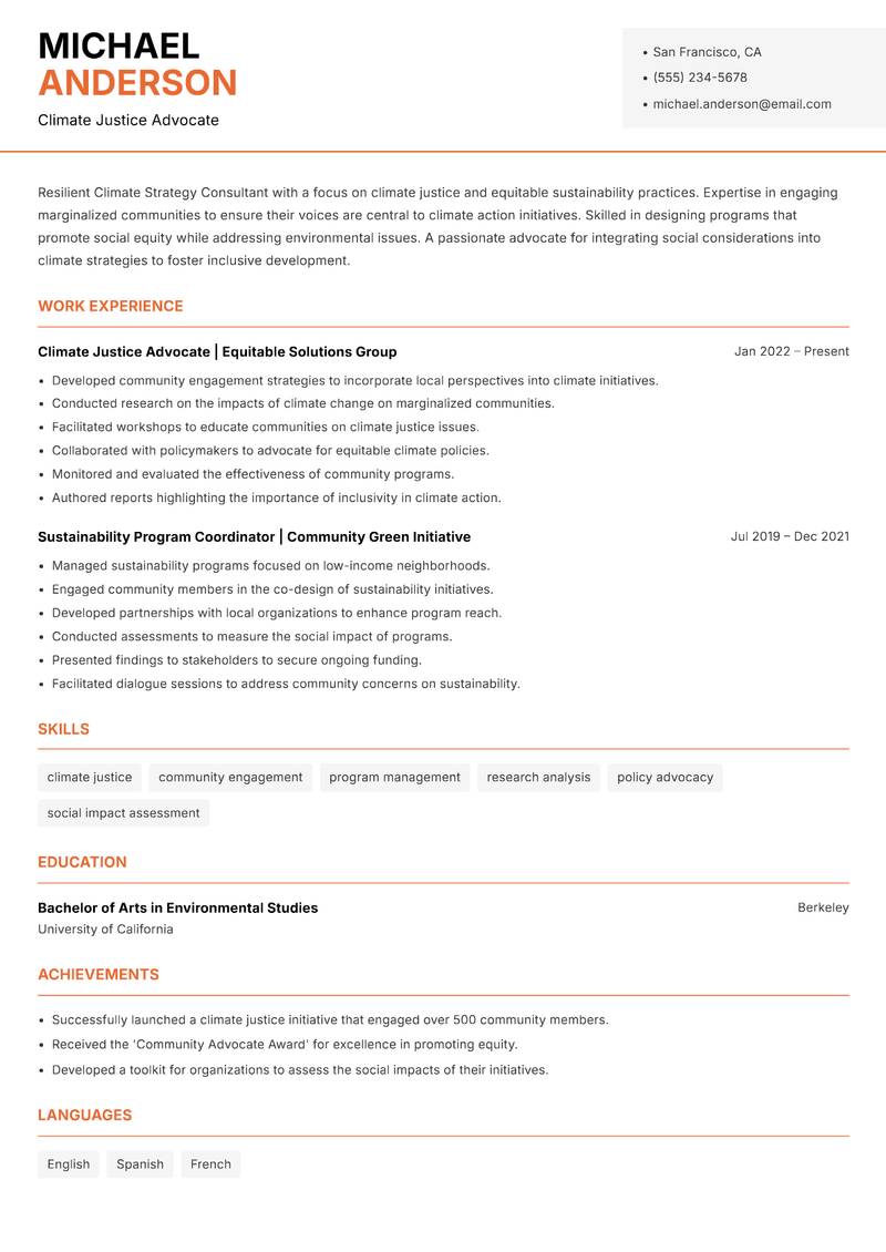 Climate Strategy Consultant Resume Template