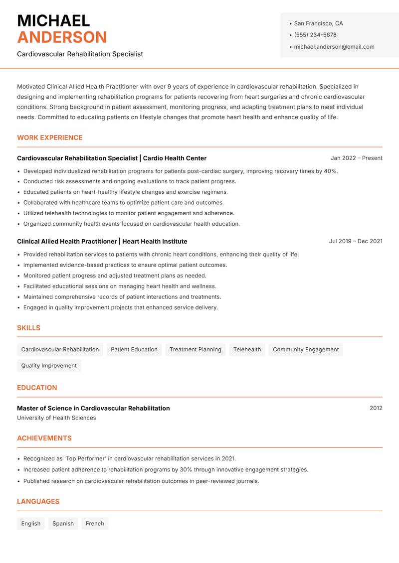 Clinical Allied Health Practitioner Resume Template