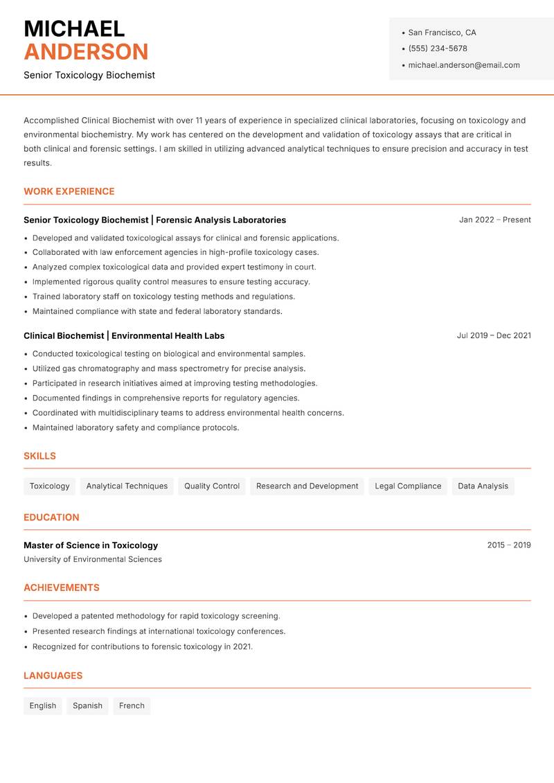 Clinical Biochemist Resume Template