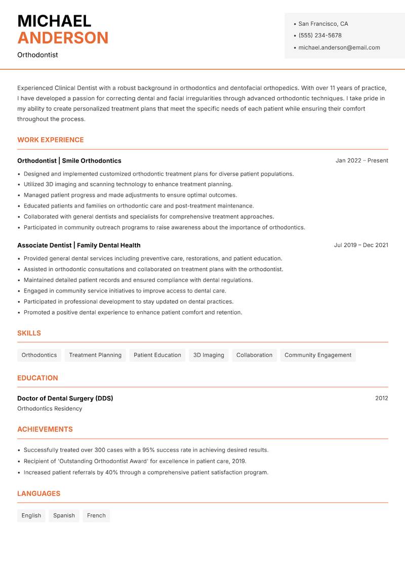 Clinical Dentist Resume Template