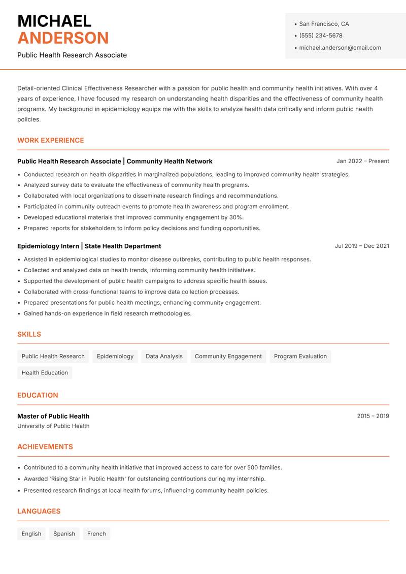 Clinical Effectiveness Researcher Resume Template