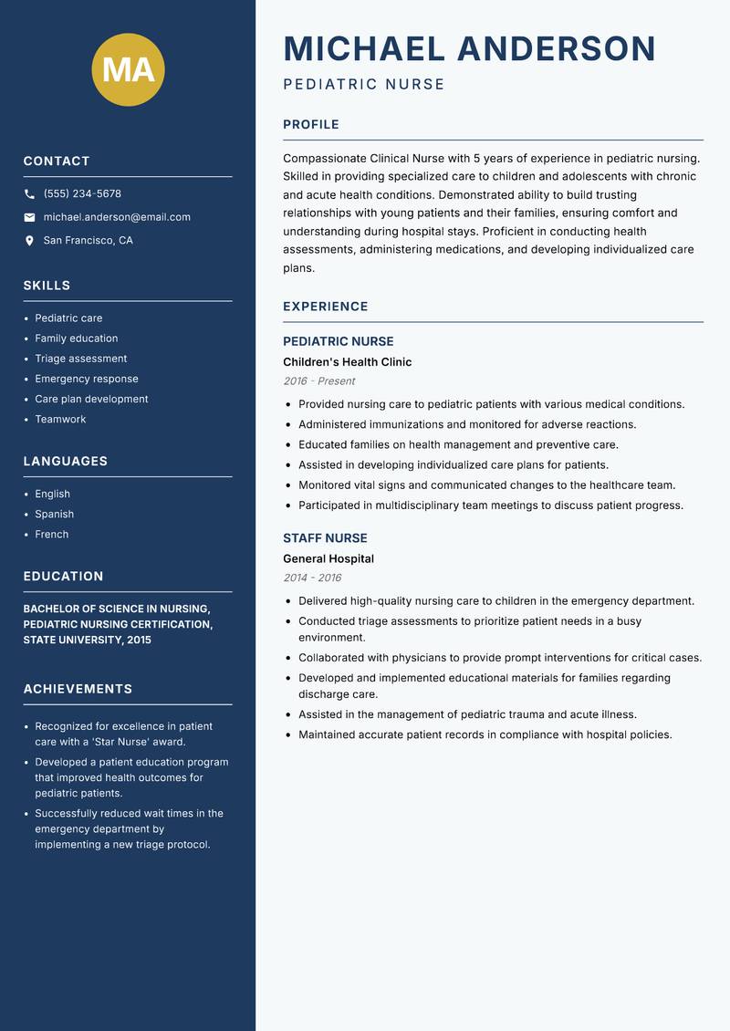 Clinical Nurse Resume Preview Example