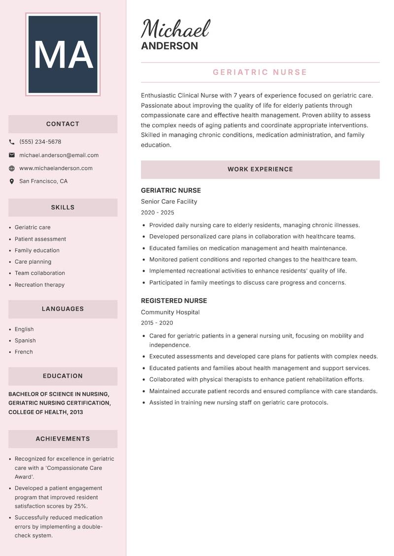 Clinical Nurse Resume Preview Example