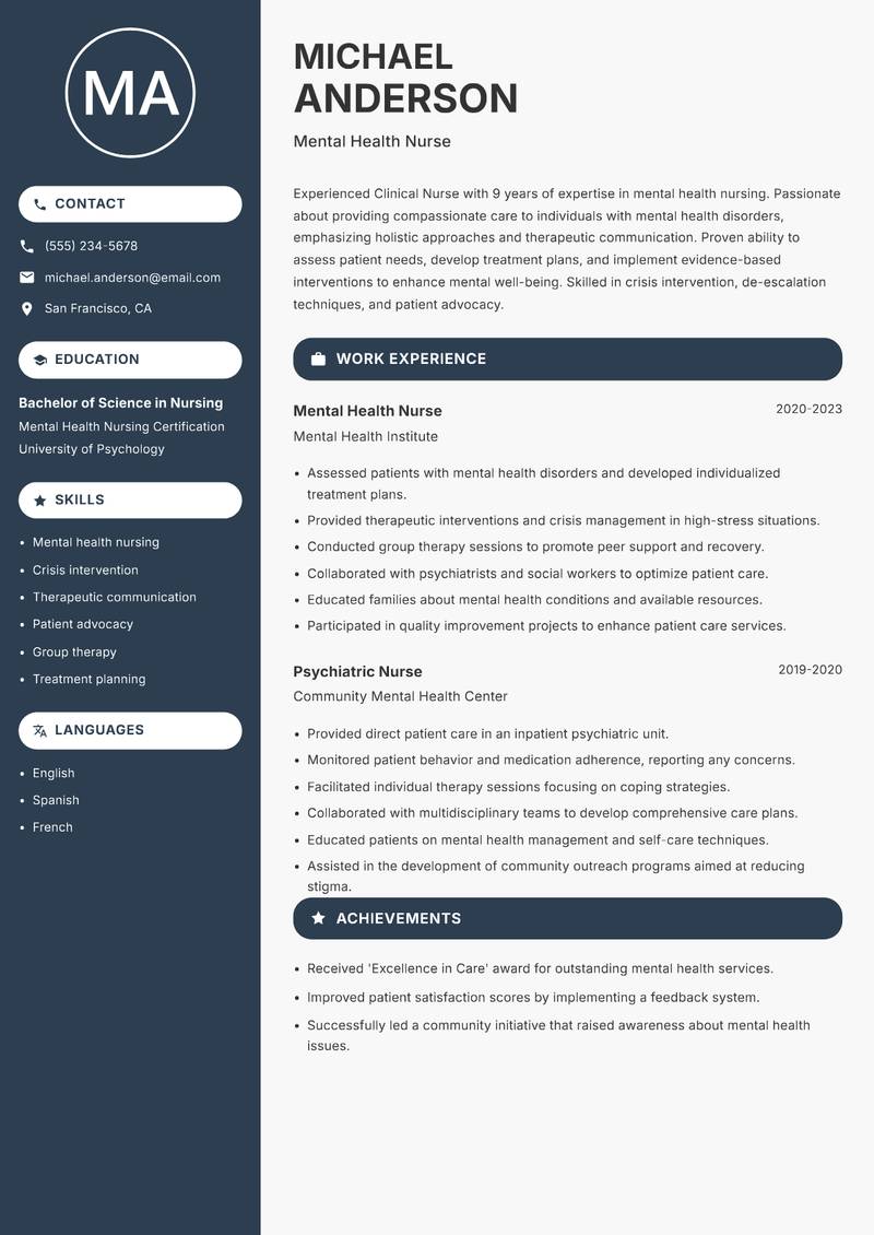 Clinical Nurse Resume Preview Example