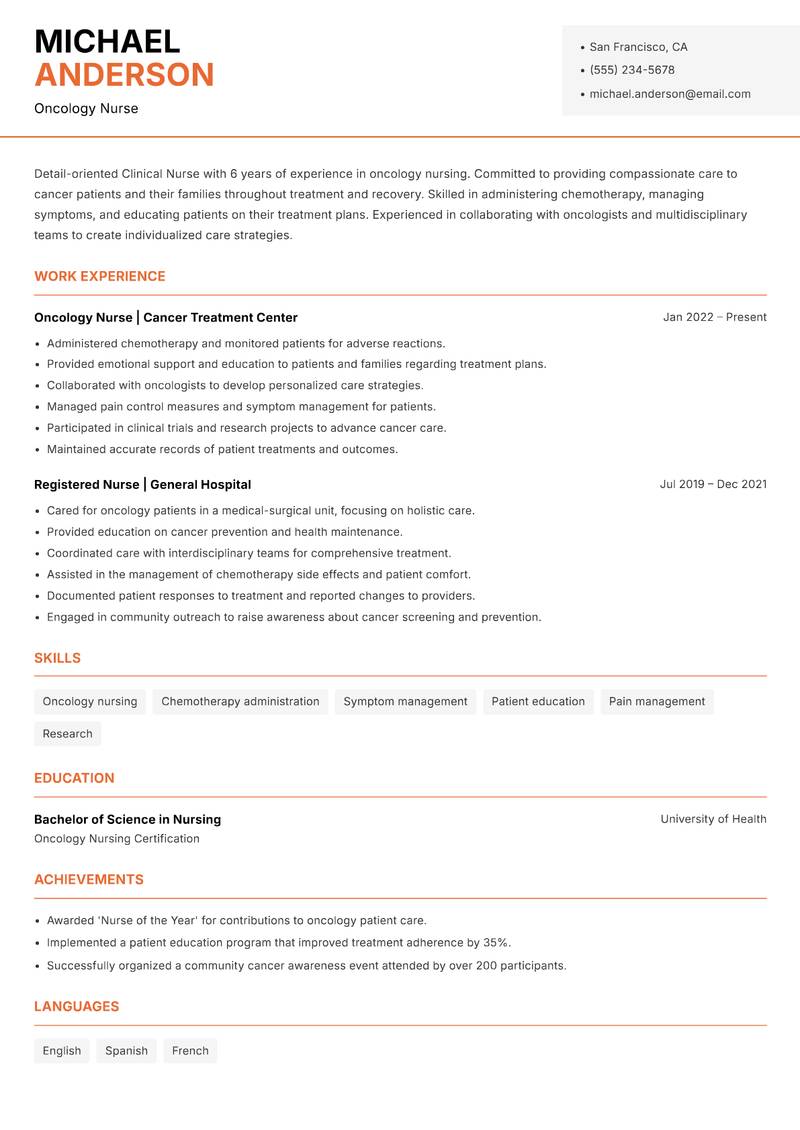 Clinical Nurse Resume Template