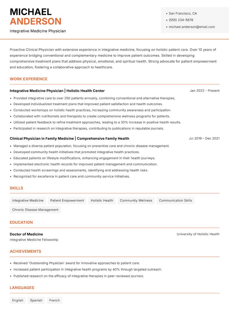 Clinical Physician Resume Template