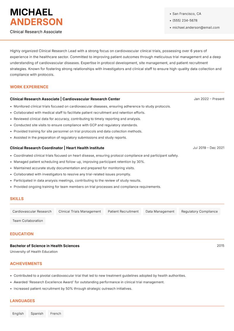Clinical Research Lead Resume Template
