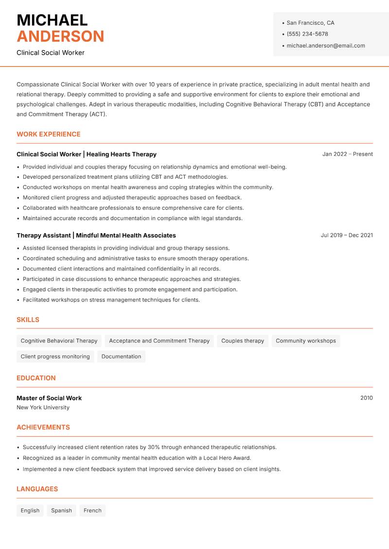 Clinical Social Worker Resume Template