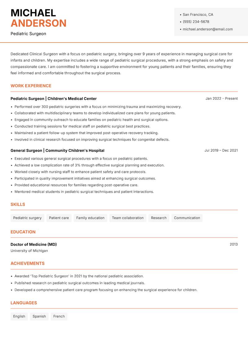 Clinical Surgeon Resume Template