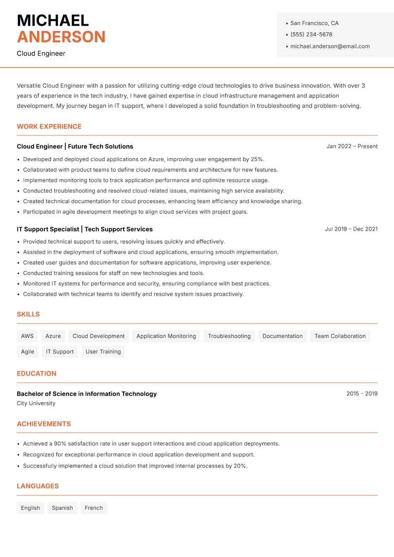 Cloud Engineer Resume Template