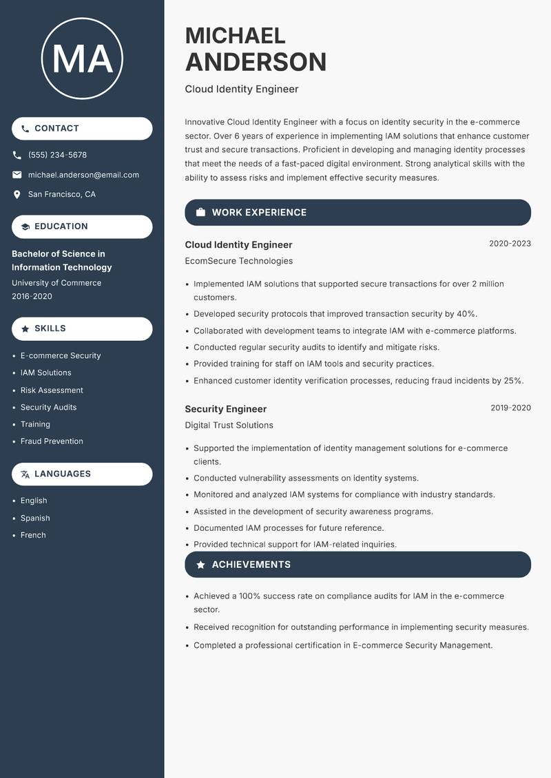 Cloud Identity Engineer Resume Preview Example