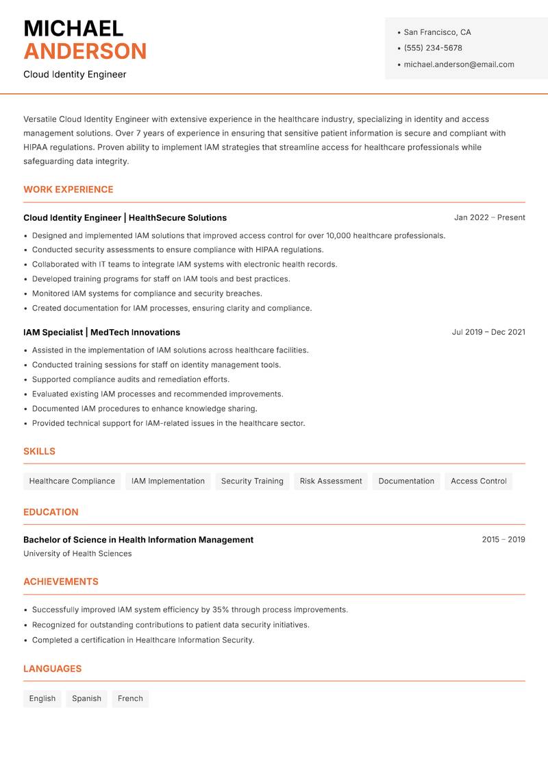 Cloud Identity Engineer Resume Template