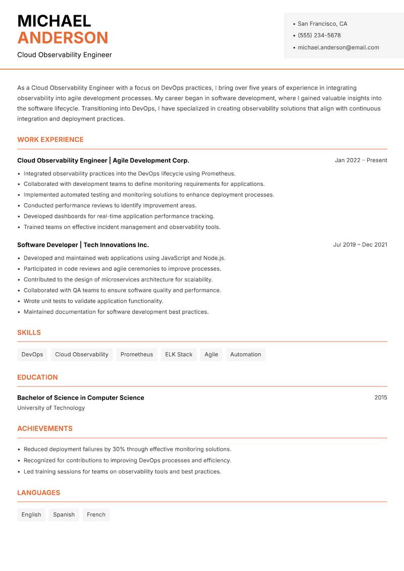 Cloud Observability Engineer Resume Template
