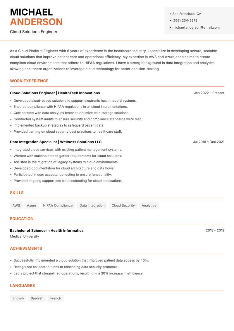 Cloud Platform Engineer Resume Template