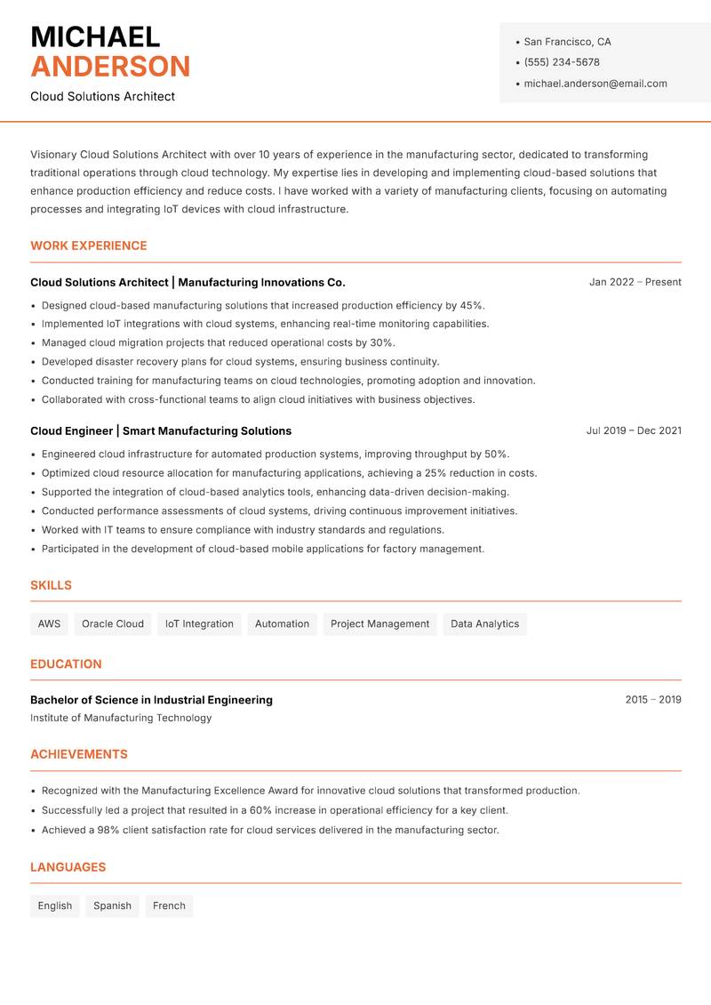 Cloud Solutions Architect Resume Template