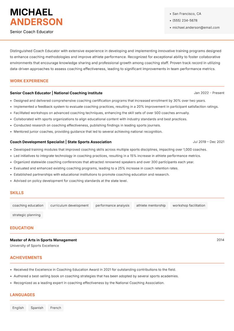 Coach Educator Resume Template