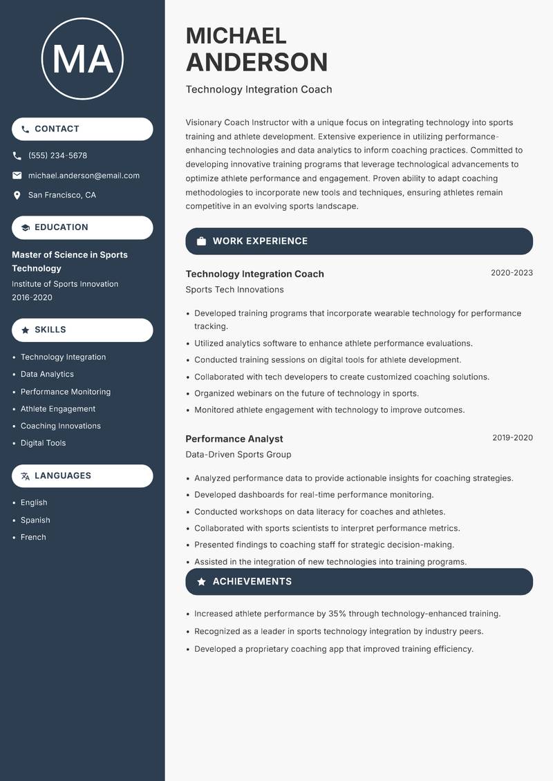Coach Instructor Resume Preview Example