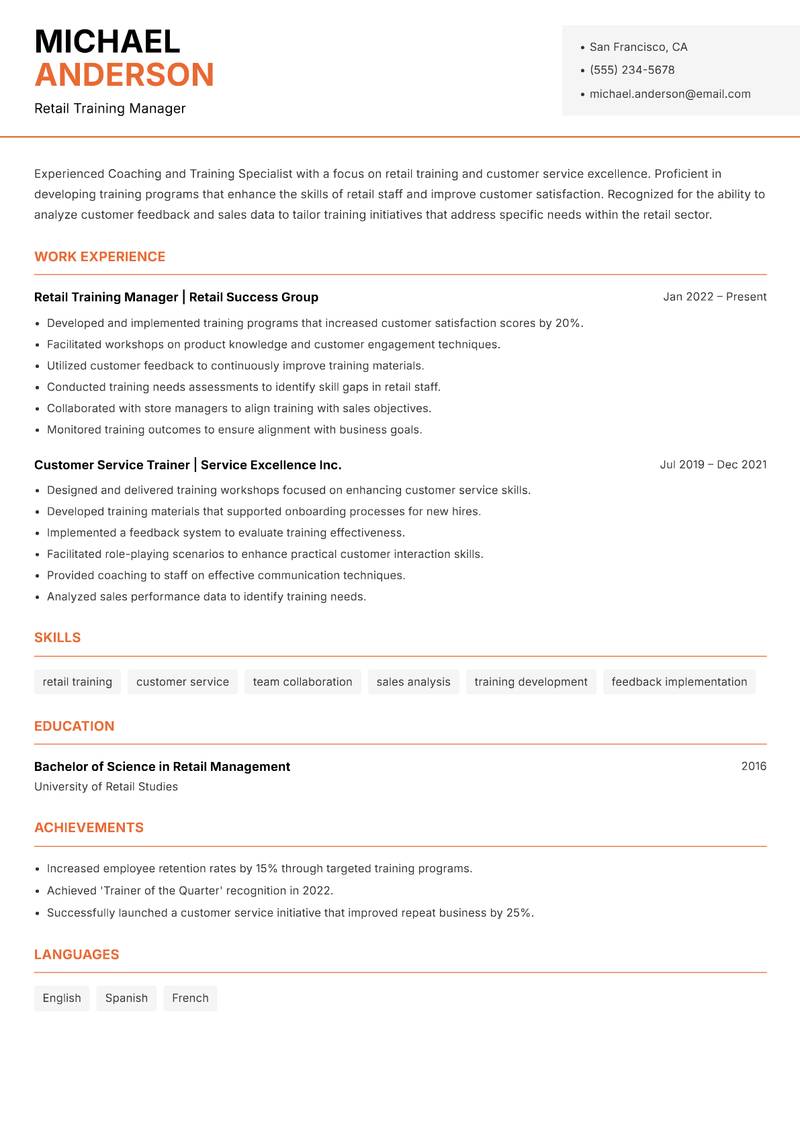 Coaching and Training Specialist Resume Template