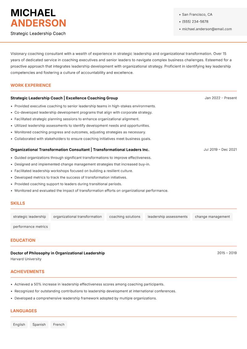 Coaching Consultant Resume Template