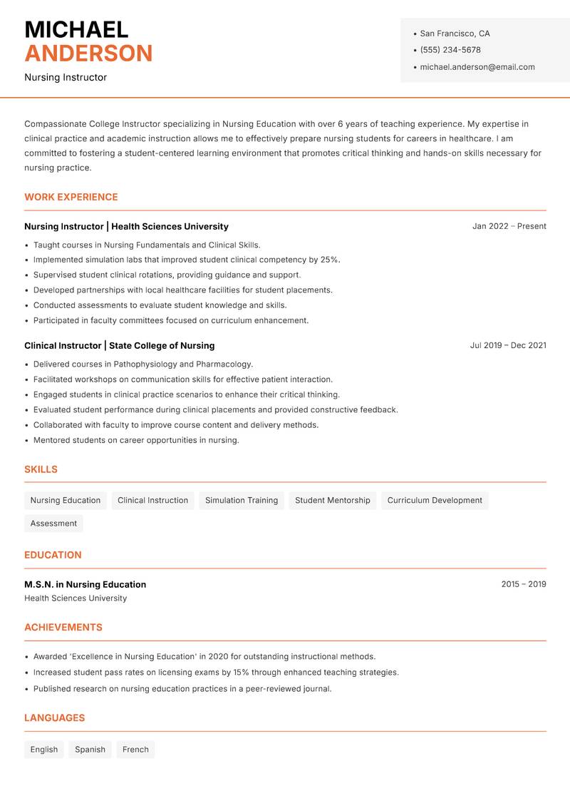 College Instructor Resume Template
