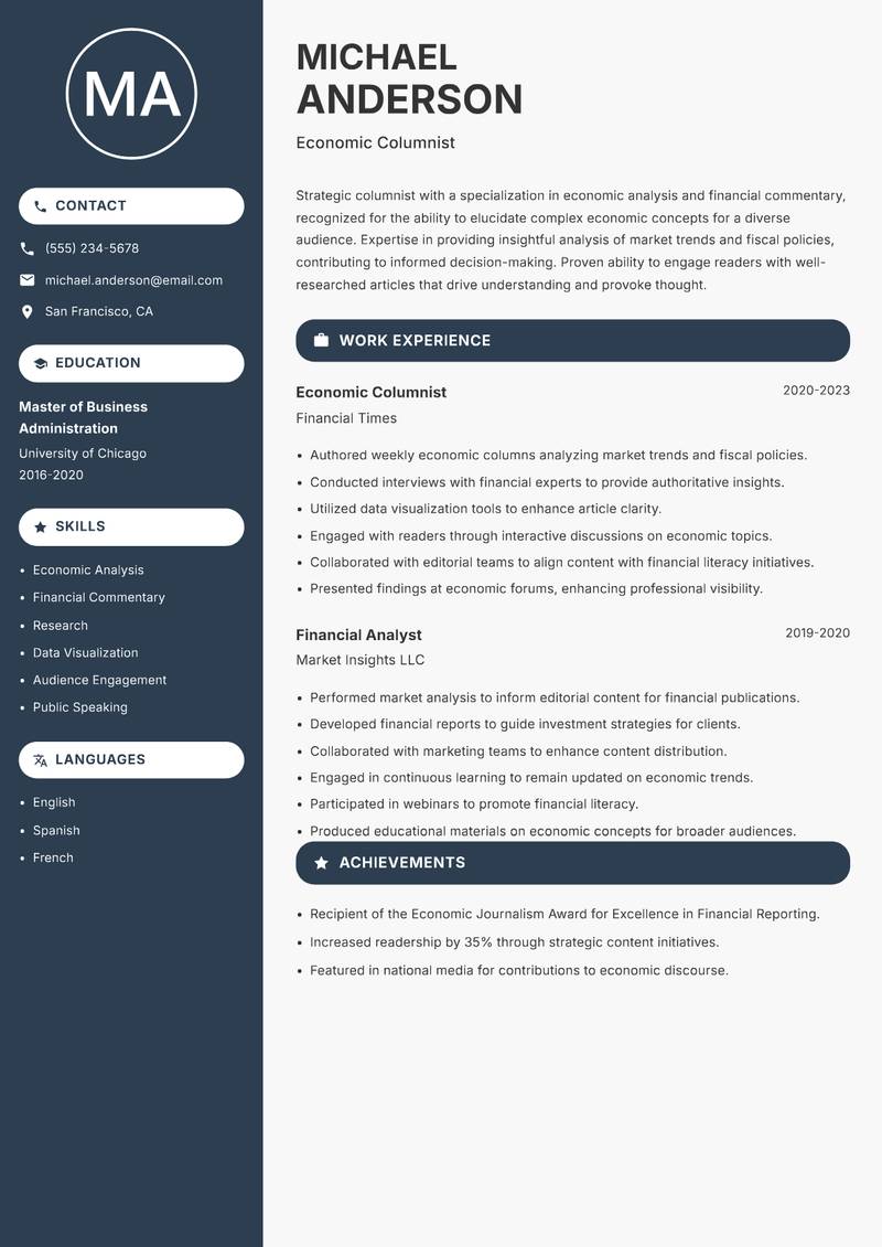 Columnist Resume Preview Example