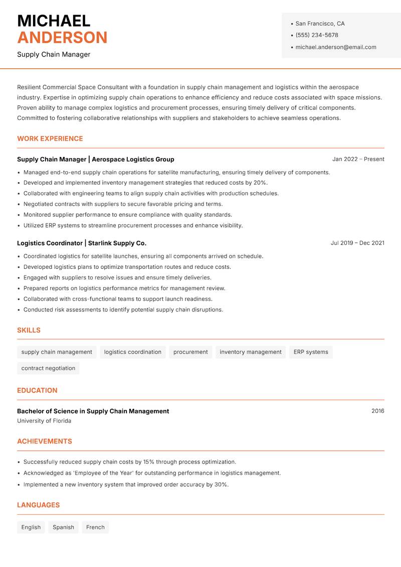Commercial Space Consultant Resume Template