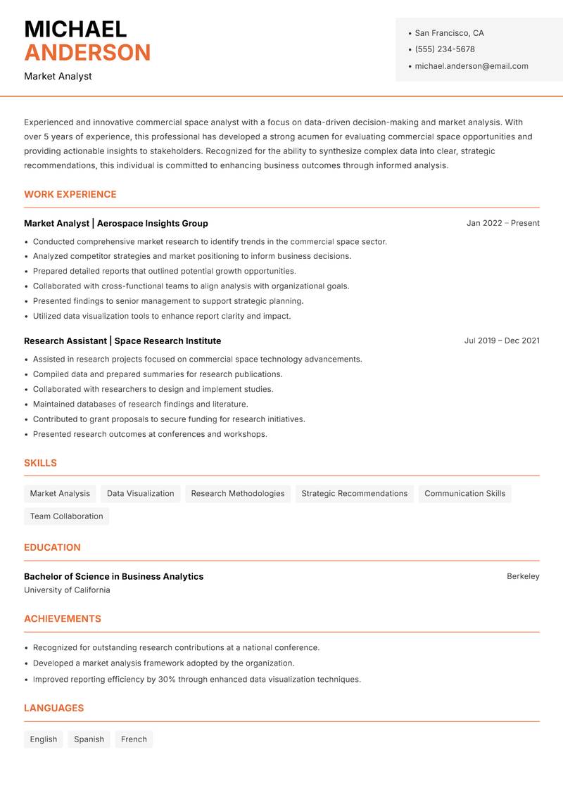 Commercial Space Manager Resume Template