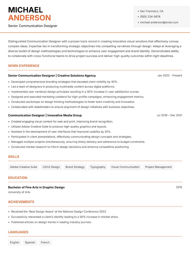 Communication Designer Resume Template