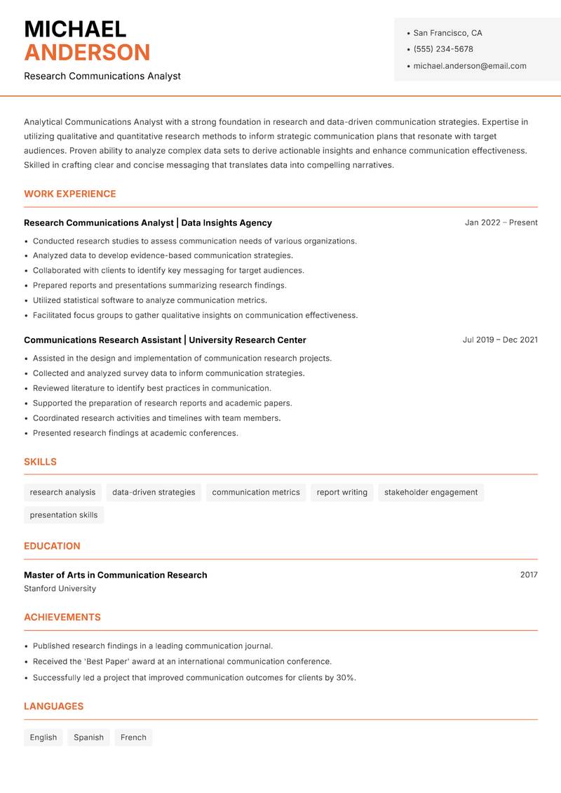 Communications Analyst Resume Template