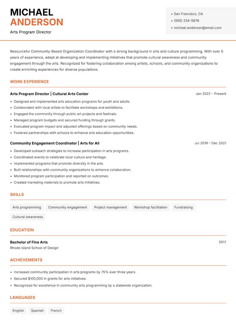 Community-Based Organization Coordinator Resume Template