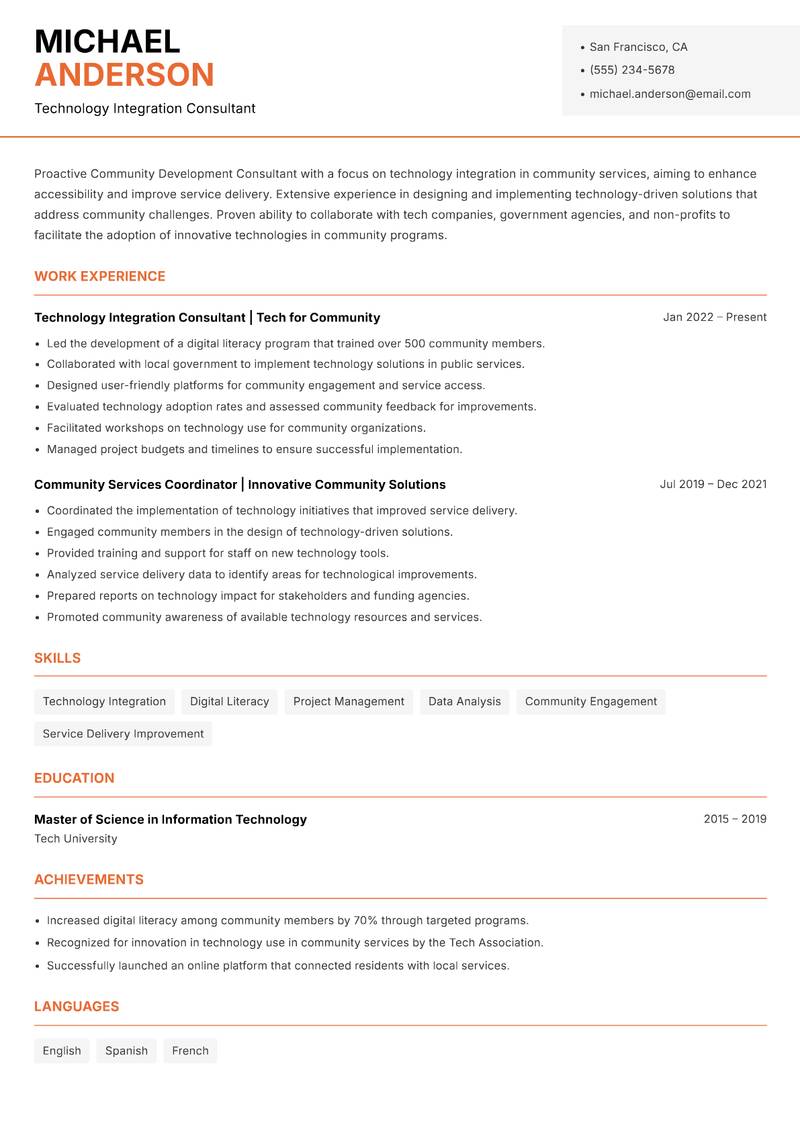 Community Development Consultant Resume Template
