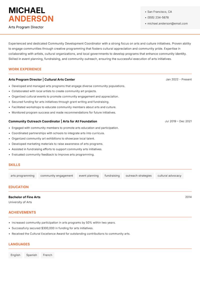 Community Development Coordinator Resume Template