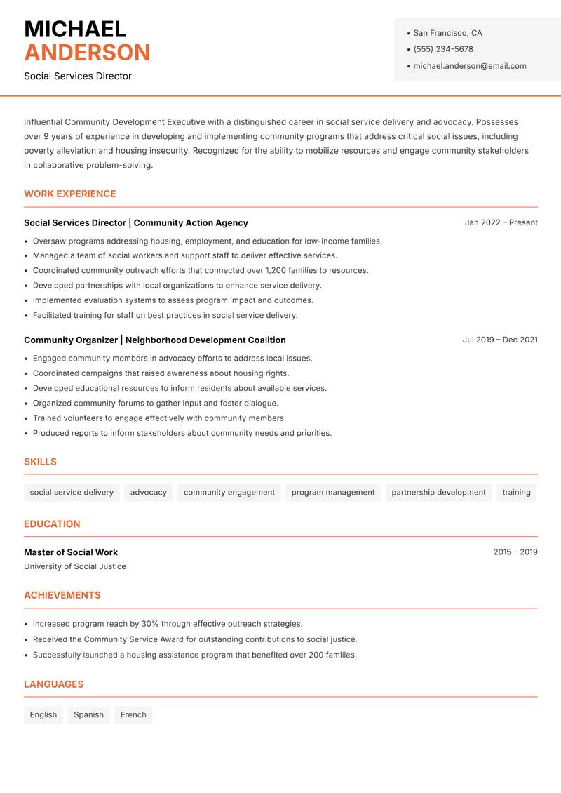 Community Development Executive Resume Template