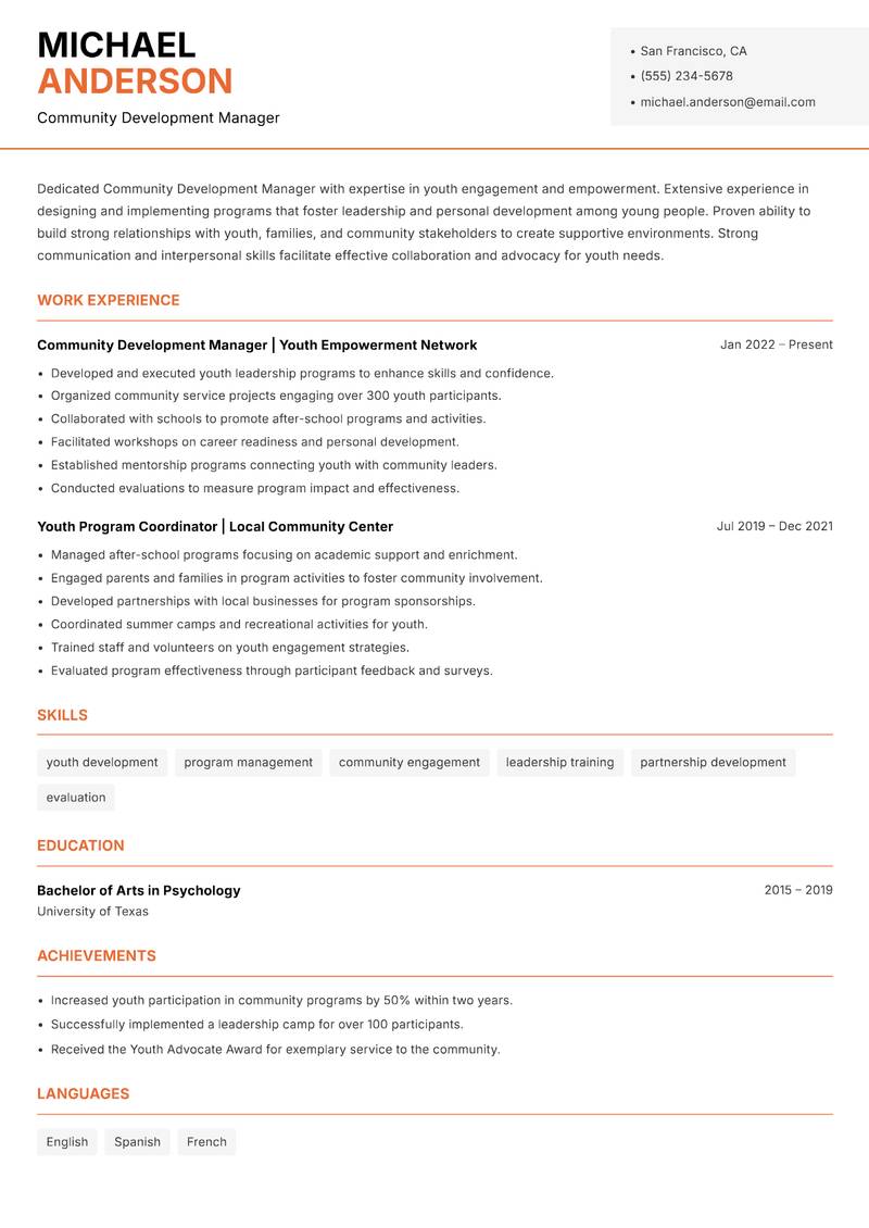 Community Development Manager Resume Template