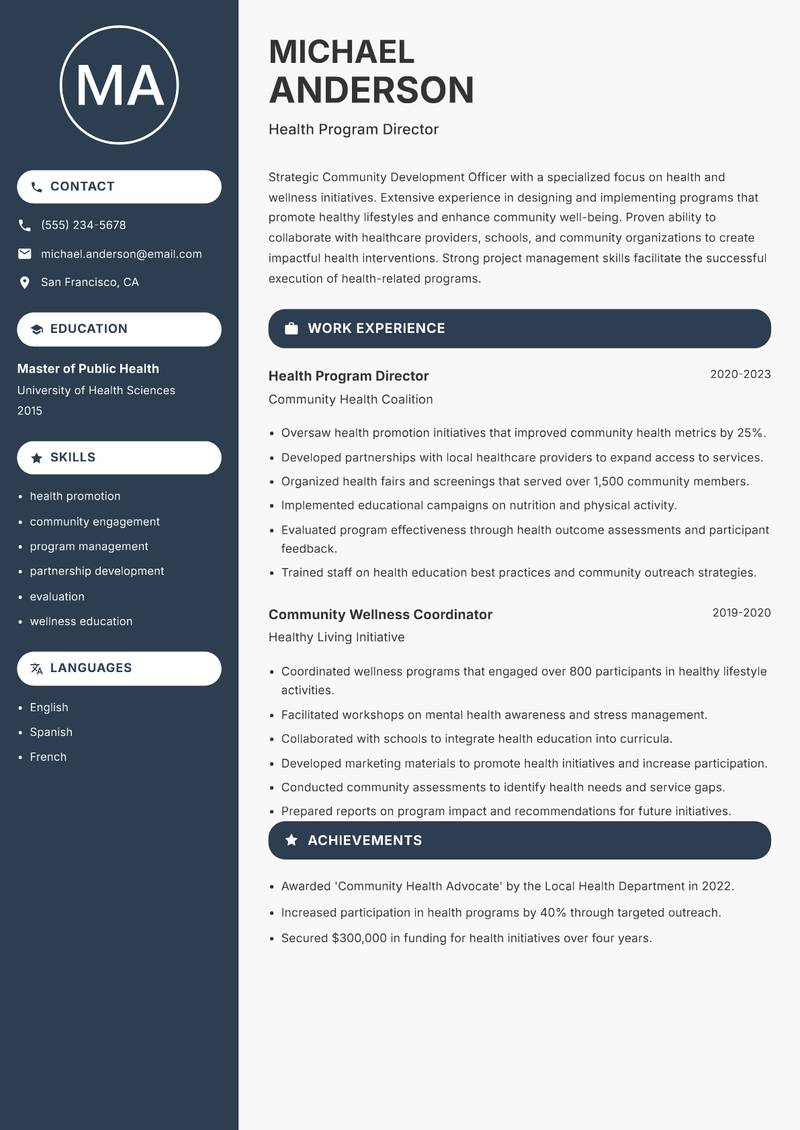 Community Development Officer Resume Preview Example