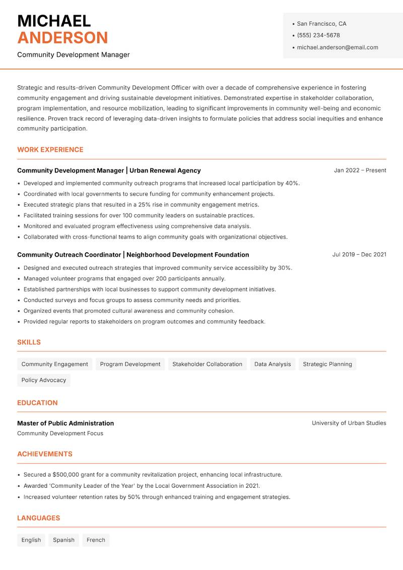 Community Development Officer Resume Template