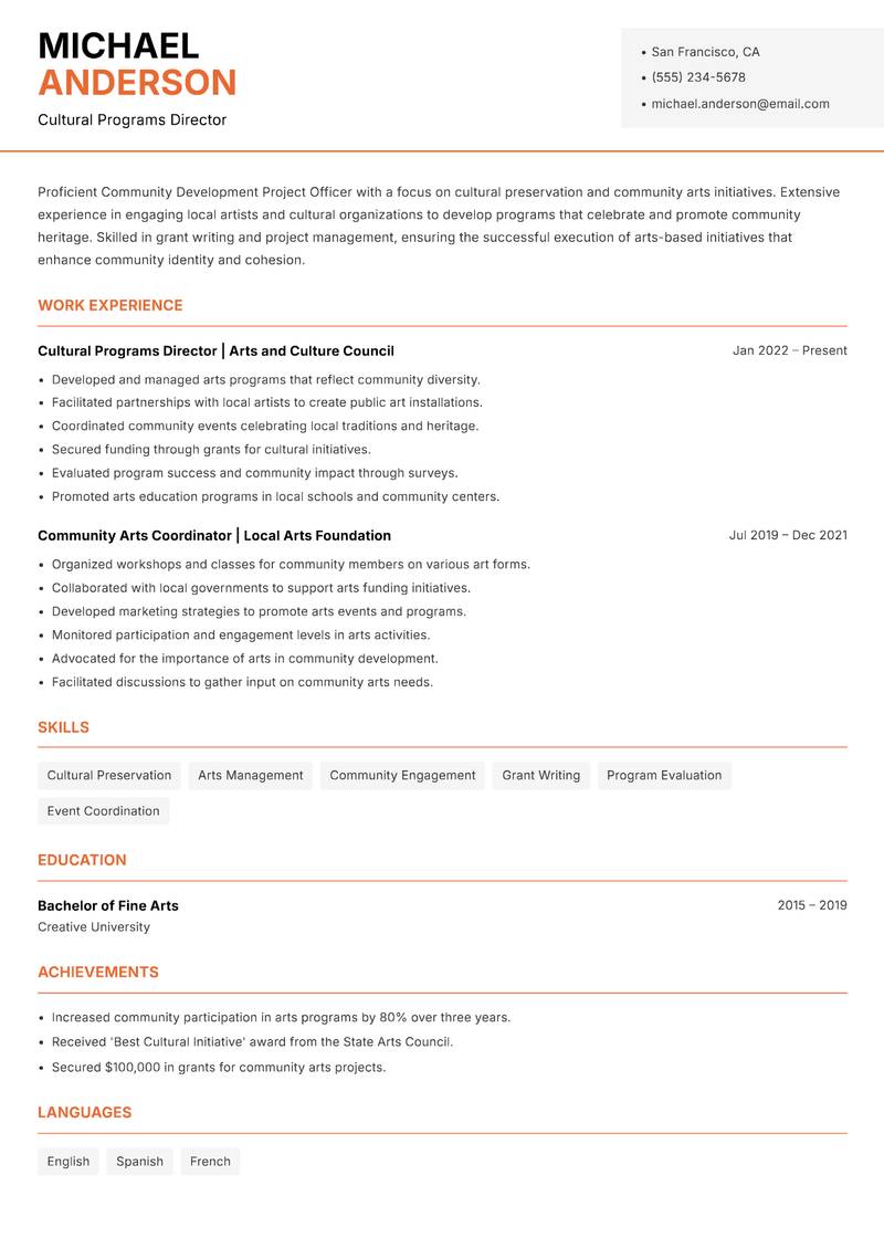 Community Development Project Officer Resume Template