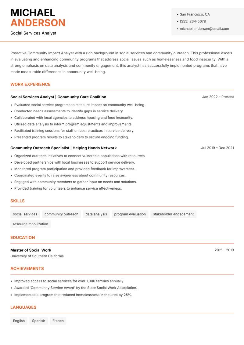 Community Impact Analyst Resume Template