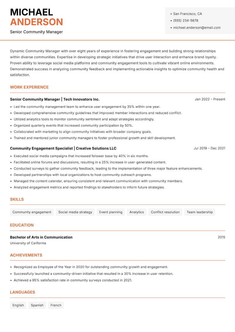 Community Manager Resume Template