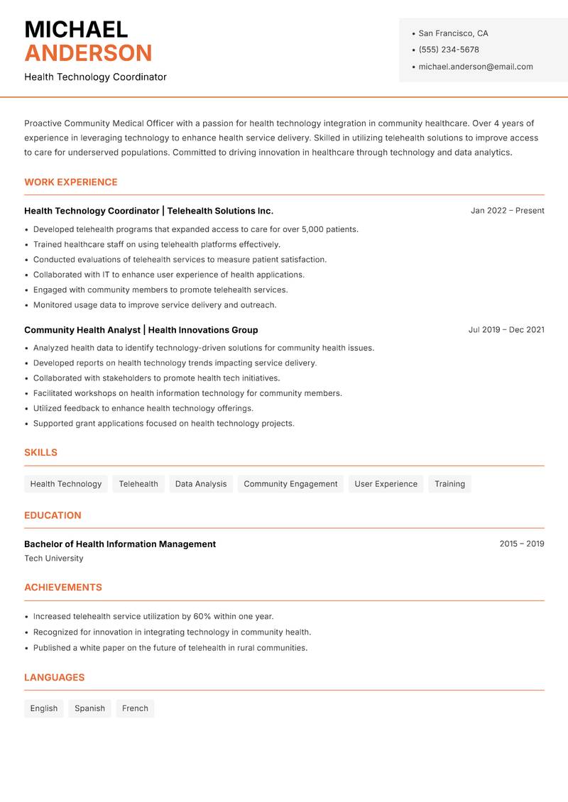 Community Medical Officer Resume Template