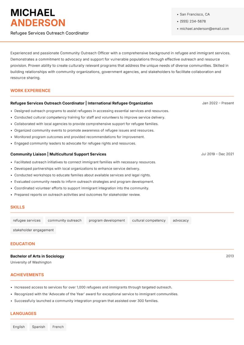 Community Outreach Officer Resume Template